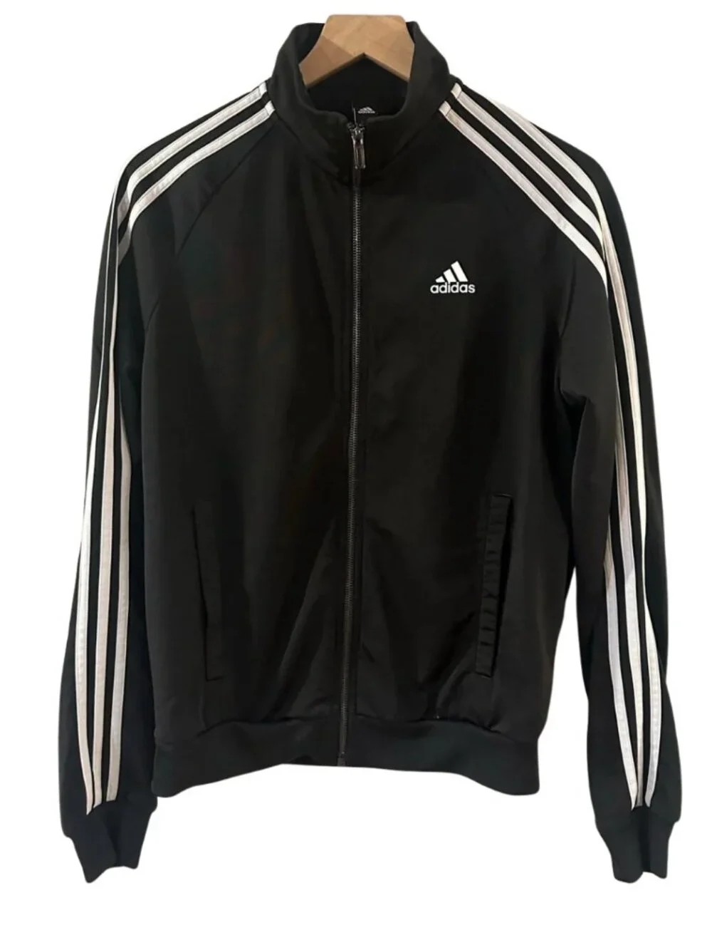 Adidas Classic Black Three Stripe Track Jacket - Size Small